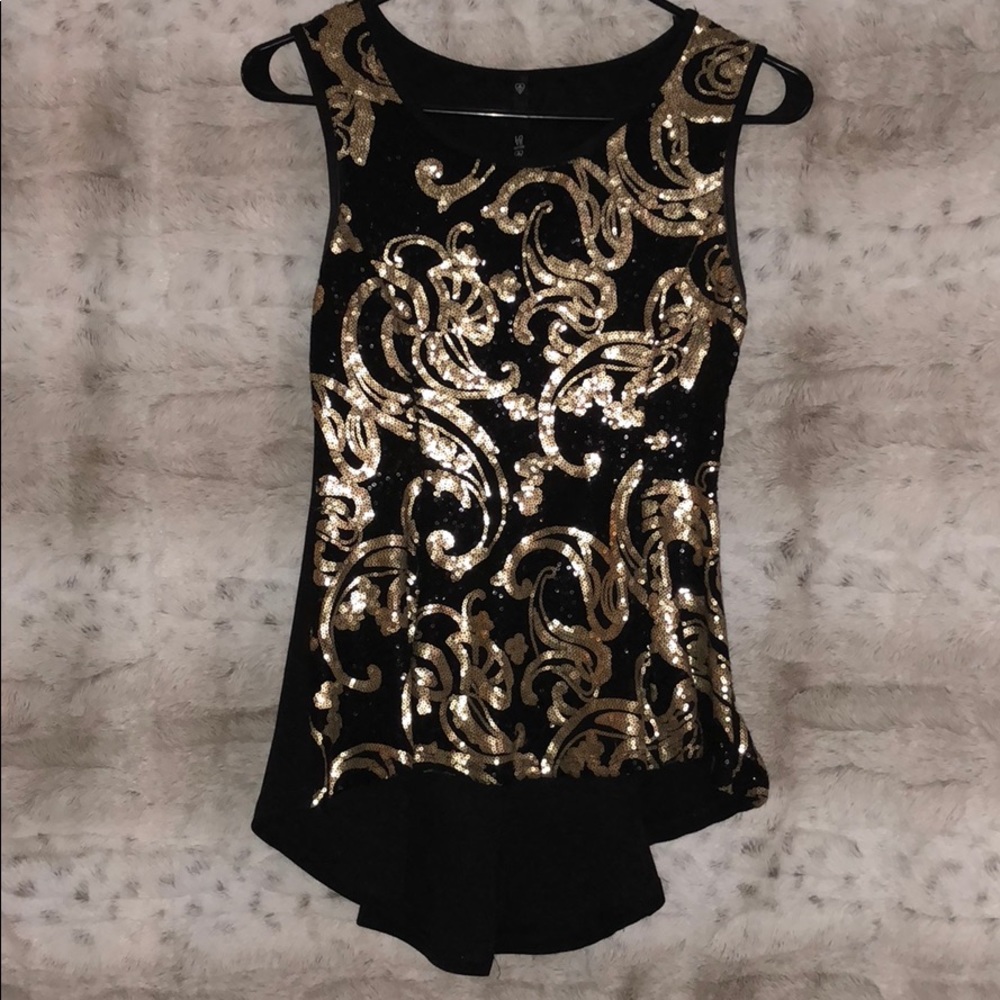 black and gold sequined peplum top